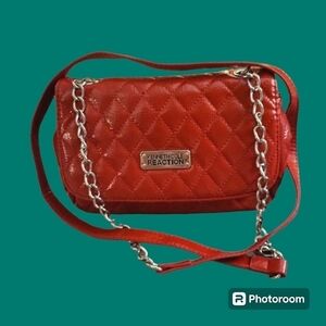 Kenneth COLE REACTION 1990s Red Quilted Holiday Chain Crossbody Envelope Purse